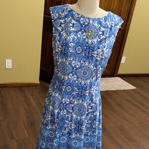 Zarr Collection Blue and White Patterned Dress